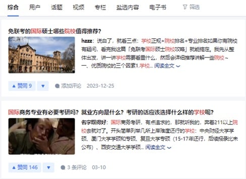 Popular topics on Zhihu related to international education