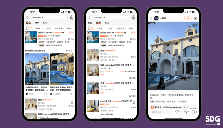 Meituan Dianping’s Search Results for HomeStay in Shanghai